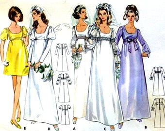 Vintage Butterick 5206 Misses' Empire Waist, Scoop Neck Wedding or Bride's Maid Dress Sewing Pattern Size 14 UNCUT