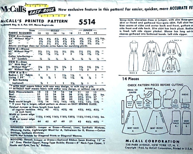 Vintage 1960s Jumper Sewing Pattern Mccall's 5514 Bust 36 - Etsy