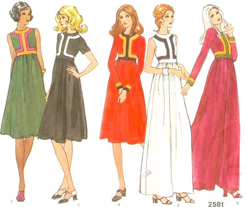 Vogue Basic Design 2581 Misses 70's Maxi Dress with Contrasting Bands Size 6, B30.5 FF image 1