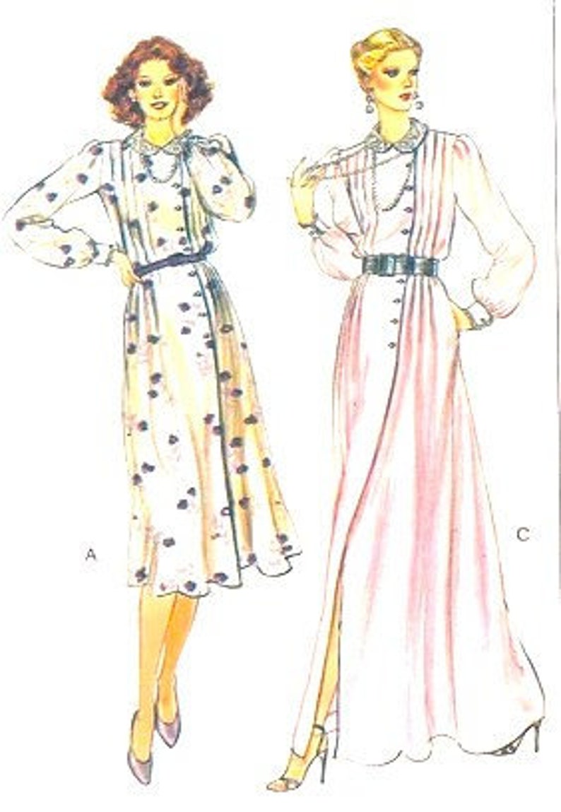 Vogue 7636 Misses Loose-Fitting Side-Front Button Dress, with Set-In Sleeves and Collar, 2 Lengths, 80's Sewing Pattern Size 8, B31.5 FF image 1