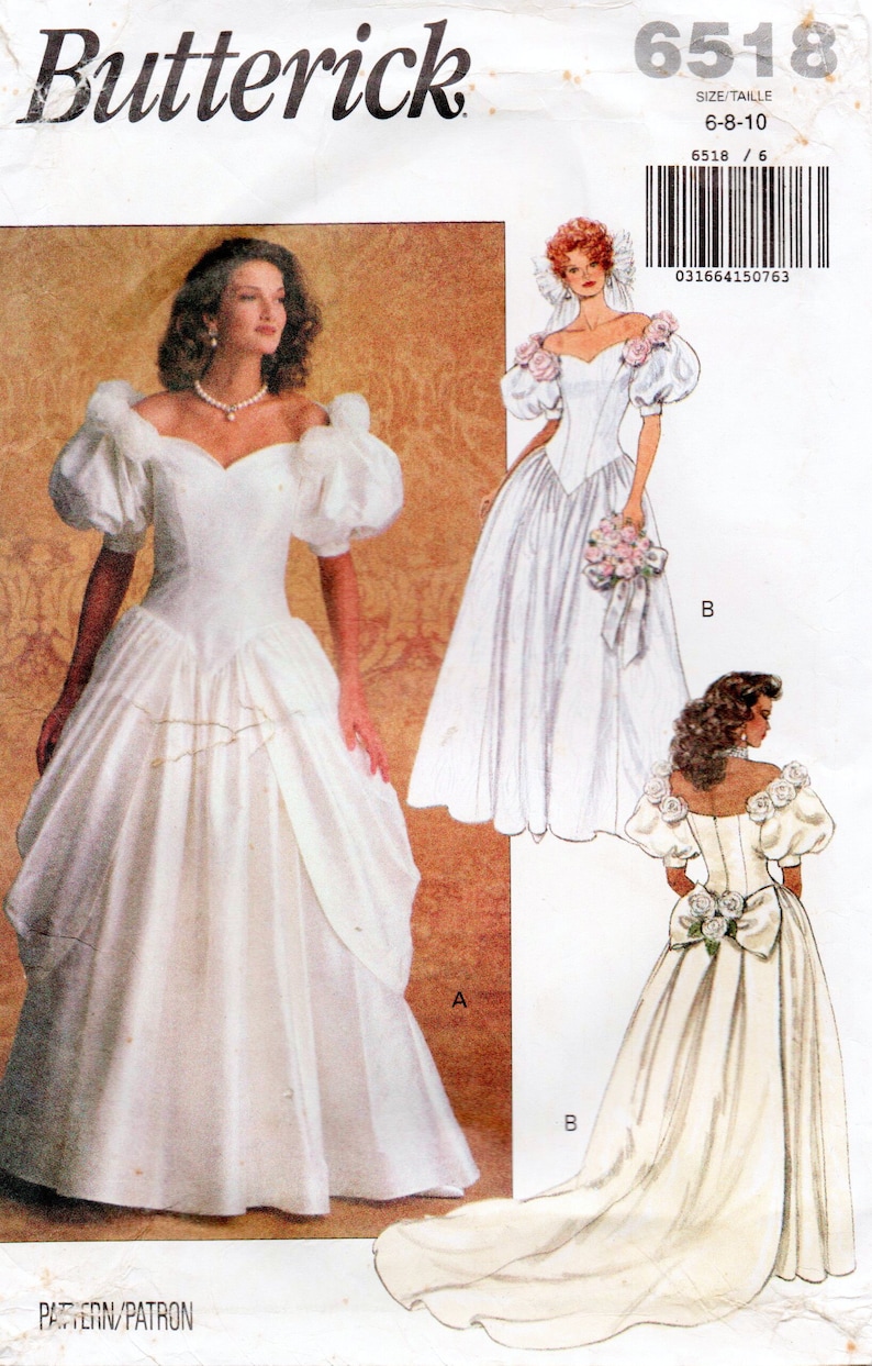 Vintage 90's Butterick 6518 Misses' Wedding or Bridesmaid Dress Sewing Pattern Size 6-8-10 FF image 1