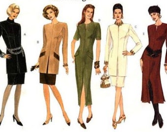 Vogue Basic Design 1288 Very Easy Misses Semi-Fitted, Slightly Tapered Dress or Tunic, and Skirt; Has Shoulder Pads and Back Zipper