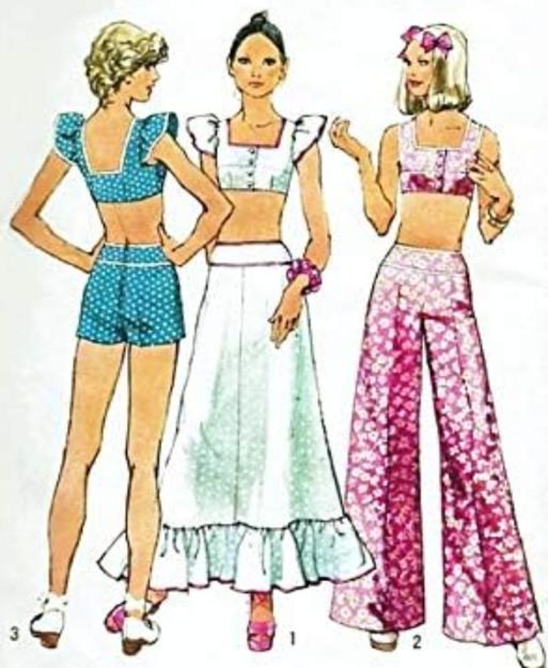 Vintage 70s Sewing Pattern: Midriff Top, Wide Leg Pants, B34 - Etsy