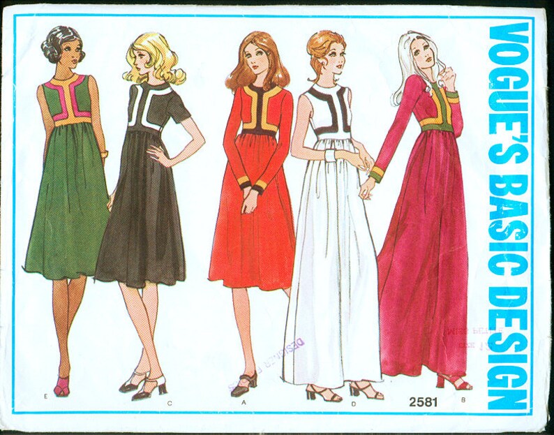 Vogue Basic Design 2581 Misses 70's Maxi Dress with Contrasting Bands Size 6, B30.5 FF image 2