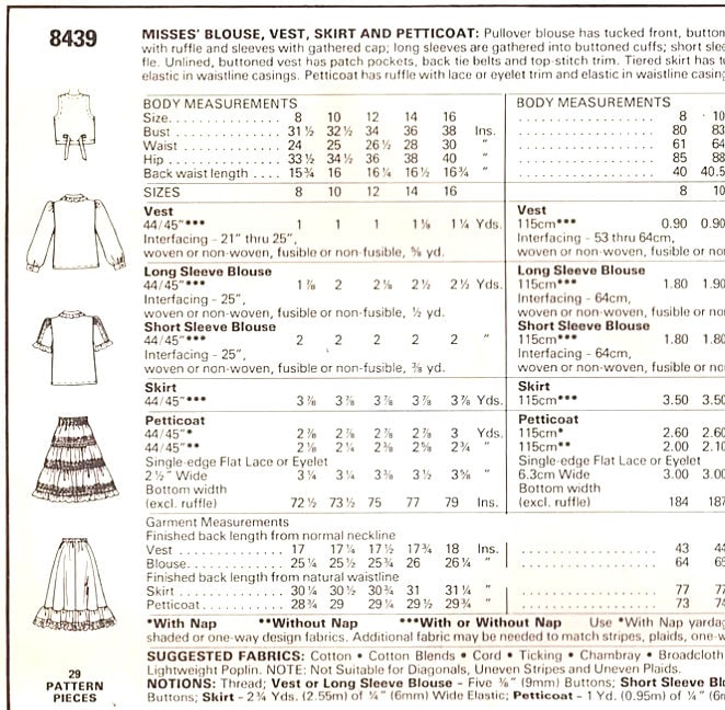 Pattern 8439 Cottage Core Sewing Pattern: Mccall's 8439 Misses' Top, Vest, Skirt ...