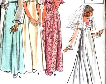 Butterick 4298 Misses Empire Waist Bridal Gown Vintage Sewing Pattern B36" FF