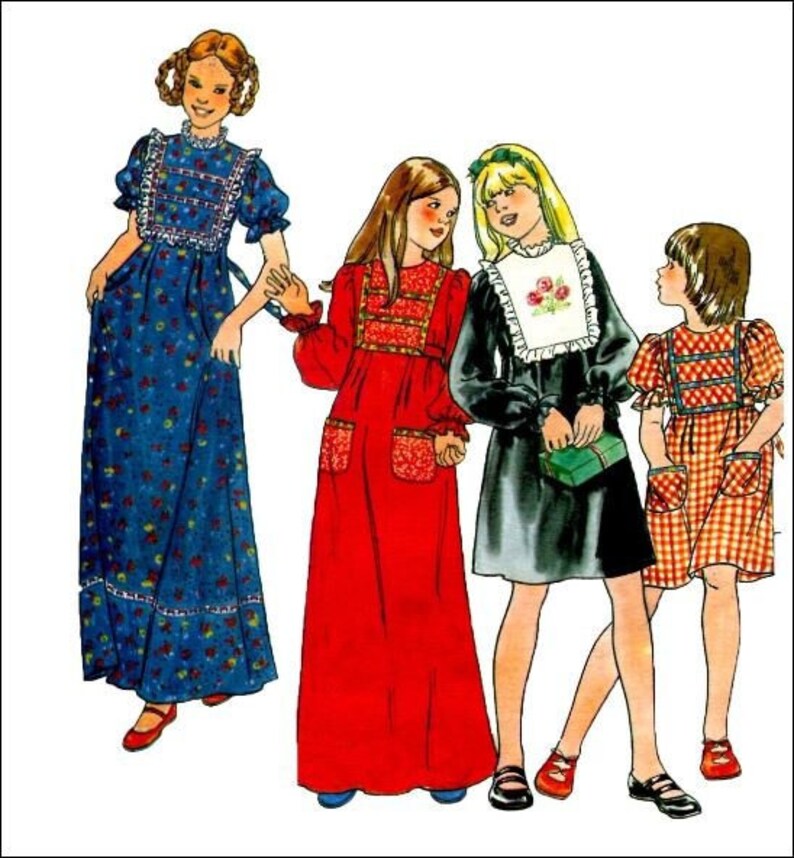 1970's Girls Cottagecore Dress Vintage Sewing Pattern Size 8, Breast 27 image 1