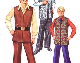 Simplicity 8559 Men's Wide Leg Pants and Lined Vest with Optional Zipper Front Sewing Pattern FF Size 40