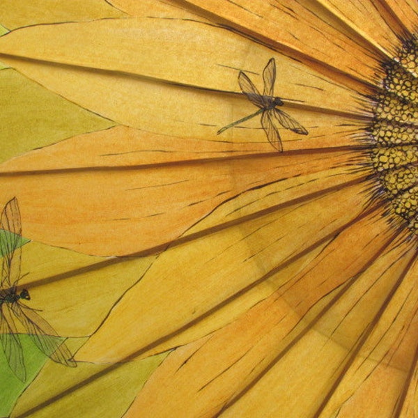 Sunflower with Dragonflies Theme Hand Painted Parasol