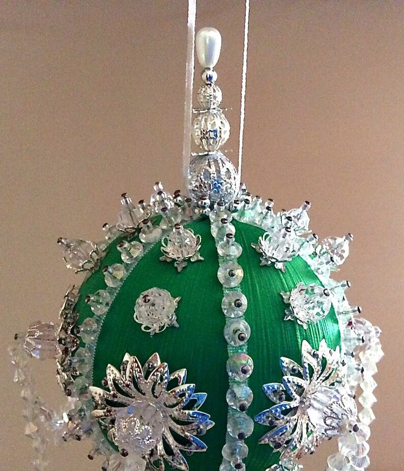 Satin beaded Christmas ornament kit Icy Emerald | Etsy