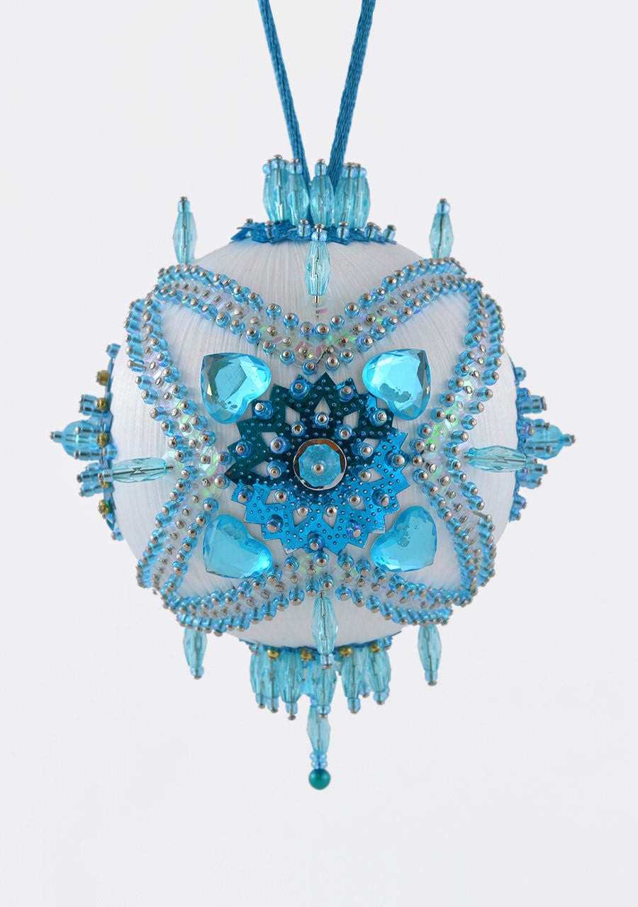 Satin beaded Christmas ornament kit Turquoise Garden Etsy