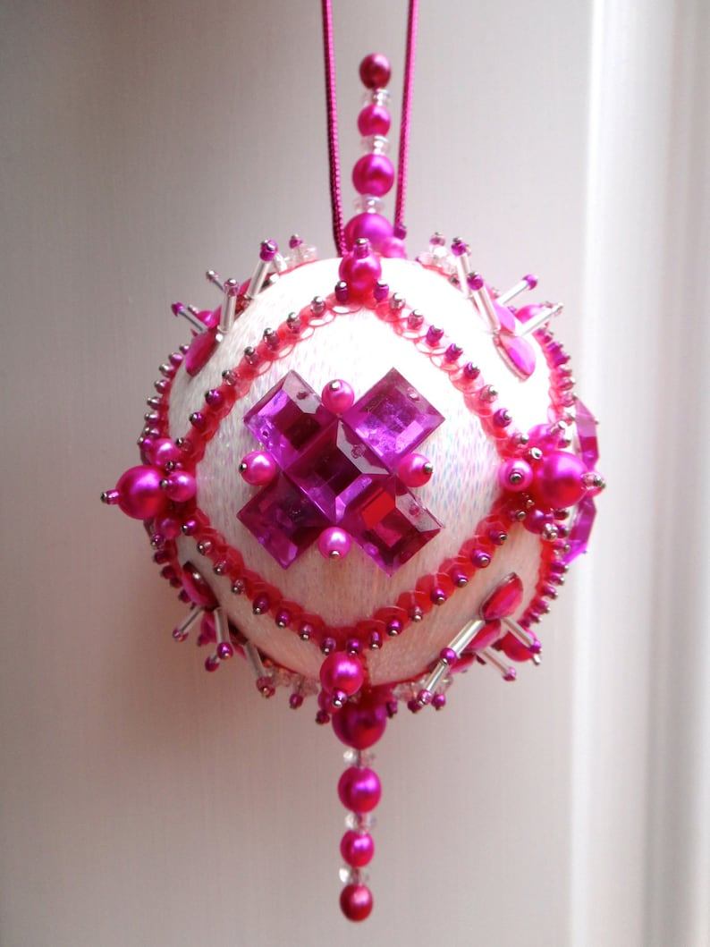 Satin Beaded Christmas Ornament Kit Bejeweled Snowball | Etsy