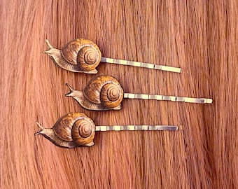 Cottagecore Snail Hair Pins, Whimsical Hair Accessory, Set of 3, Renaissance Festival Hairstyle Accent Hair Pin, Snail Lovers Christmas Gift