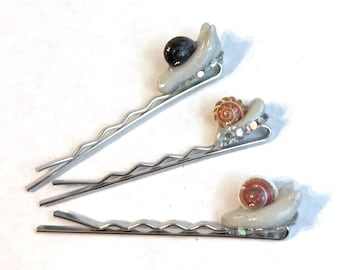 Tiny Snail Hair Pins, Snail Gifts, Cottagecore Hair Pin, Fairy Costume Accessory, Set of 3