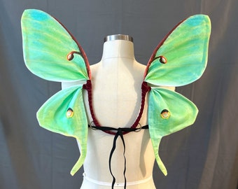 Small Luna Moth Costume Wings Convertible U-Back for Corset or with Elastic