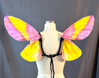 Ali da costume da piccola falena rosa acero, convertibili con chiusura a U per corsetto o con elastico