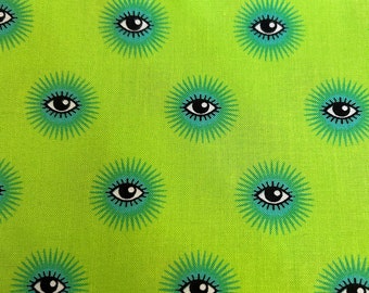 Tula Pink De La Luna for Free Spirit - I See You - Eyes 1 Fat Quarter Color Lime Green and Turquoise Mystic