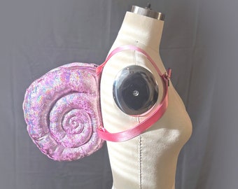Small Pink Snail Shell Backpack in Pink Glitter