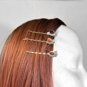 Tiny Snail Hair Pins, Snail Gifts, Cottagecore Hair Pin, Fairy Costume Accessory, Set of 3