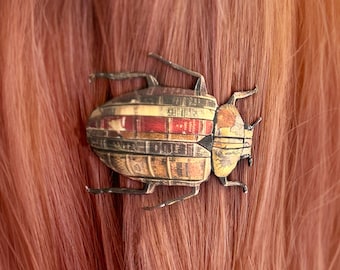 Beetle Hair Clip, Whimsical Hair Accessory, Hair Pin, Book Lovers Gift for Beetle Enthusiasts
