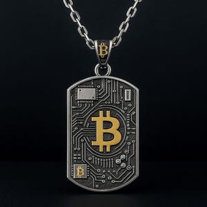 Bitcoin Necklace for Men – Crypto Circuit Board Pendant in Silver – Blockchain Jewelry Gift Handmade jewellery gift