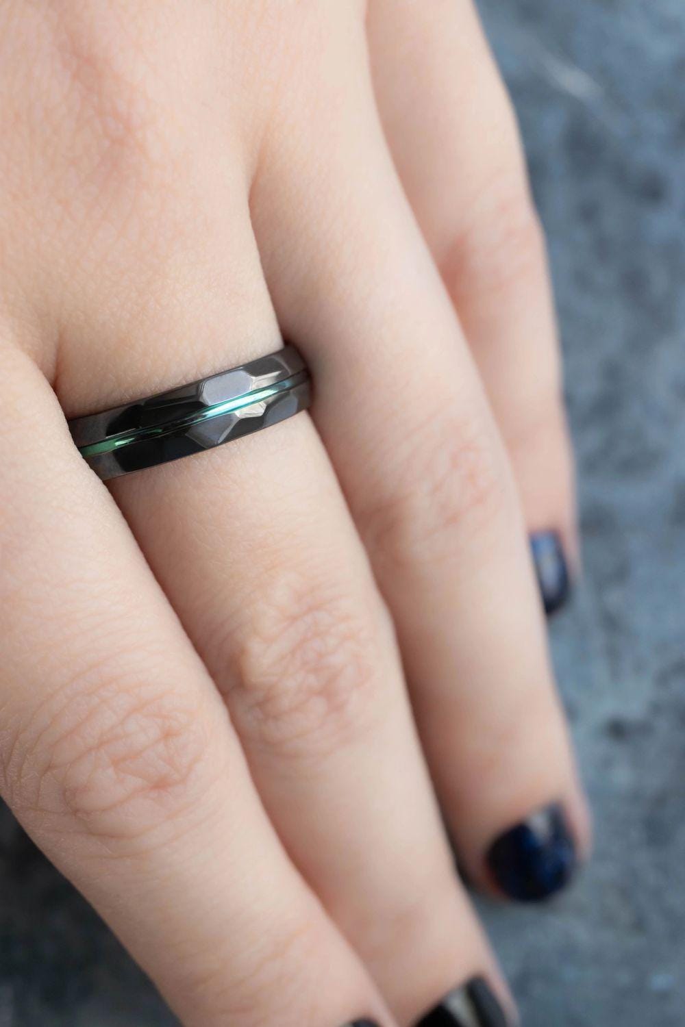 Black Titanium ring with a colored stripe. Titanium Wedding Ring,Unique titanium bands,Titanium ring,Handmade Jewelry gift