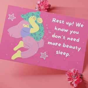 Carte Bon rétablissement,Imprimable,Esthétique,fille,Drôle,Téléchargement instantané,Reposez-vous !Nous savons que vous n'avez pas besoin de dormir plus longtemps,Enveloppe pour carte 5 x 7,PDF DIY