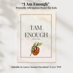 I Am Enough-bevestigingsposter voor kinderen – Afdrukbare Calm Corner Wall Art | Zacht ouderschapsdecor | Afdrukbare kinderkamer | Direct downloaden