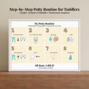 Tabla de rutina para ir al baño para niños pequeños / Rutina visual para el baño / Entrenamiento Montessori imprimible / Tabla de entrenamiento para ir al baño de género neutro / Tamaño A4 + Carta EE. UU.
