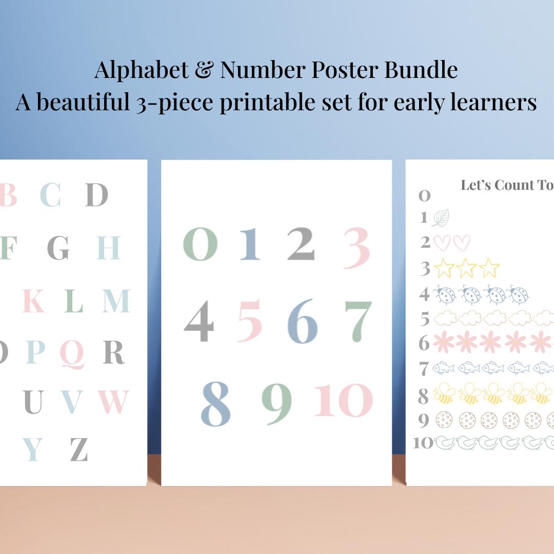 Alphabet and Numbers Poster Bundle for Kids – Printable ABC and 123 ...