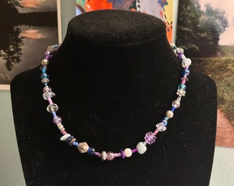 Purple and Blue Beaded Necklace