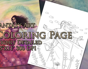 COLORING PAGE - adult tarot temperance surreal fantasy art coloring sheet