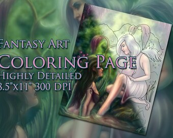 COLORING PAGE - adult mermaid siren angel fairy fantasy art coloring sheet
