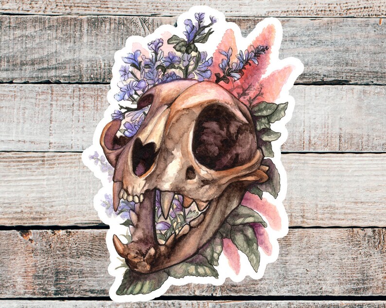 Cat Skull Floral Catnip Plant Gothic Macabre Die Cut