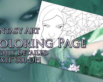 COLORING PAGE - adult fairy garden flower fantasy art coloring sheet