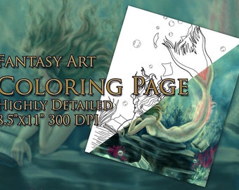 COLORING PAGE - adult mermaid siren fish fantasy art coloring sheet