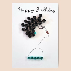 Handmade Quilled Afro hair Birthday card | Birthday Card for black women | African American Woman | Biracial Mixed race woman