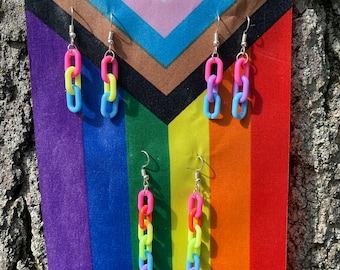 Pride chain earrings, plastic chain link dangle earrings,