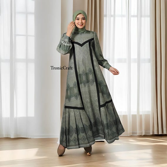 green emerald velvet dress Elegant Kaftan Maxi Dress & Hijab Set - Premium Modest Wear