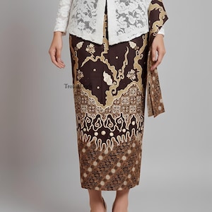 Handgemaakte mahonie batik kokerrok met gratis sjaal elegante Javaanse katoen