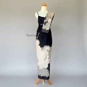 Javaanse bagaskara-batikrok met bijpassende sjaal Elegante zwarte en crèmekleurige batikrok