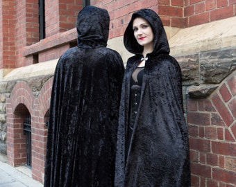 Long Black Crushed Velour Cloak