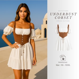 Underbust Corset Dress Sewing Pattern PDF – Renaissance Medieval Cottagecore Outfit, DIY Corset Costume Digital Download