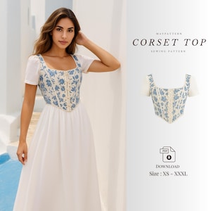Patron de couture de robe corset Cottagecore : corsage Renaissance (téléchargement PDF, TP à 3TG)