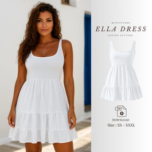 PDF Sewing Pattern - Ella Summer Dress, Beginner Friendly Tiered Mini Dress Pattern, Casual Sleeveless Dress, Instant Download