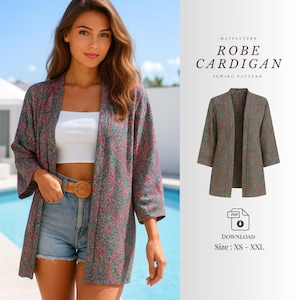 Robe Cardigan Boho Kimono Sewing Pattern | Summer Beach Cover Up & Lightweight Jacket | Digital Download
