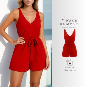 V Neck Romper Sewing Pattern PDF - Women’s Summer Playsuit Digital Download, Easy Beginner Jumpsuit Template, Instant Download Print Pattern
