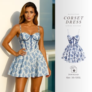 Corset Dress Sewing Pattern PDF – Fit and Flare Summer Dress Pattern with Boning | Printable Digital Download for Beginners & Advanced Sewer