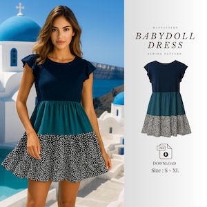Babydoll Dress PDF Sewing Pattern - Tiered Summer Dress Pattern | Loose Fit Ruffle Dress | Beginner Friendly Digital Download