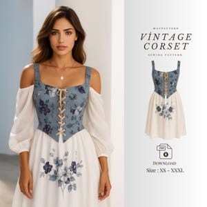 Romantic Corset Dress Sewing Pattern PDF | Renaissance Cottagecore Fairycore Bodice Digital Download | DIY Corset Top Pattern